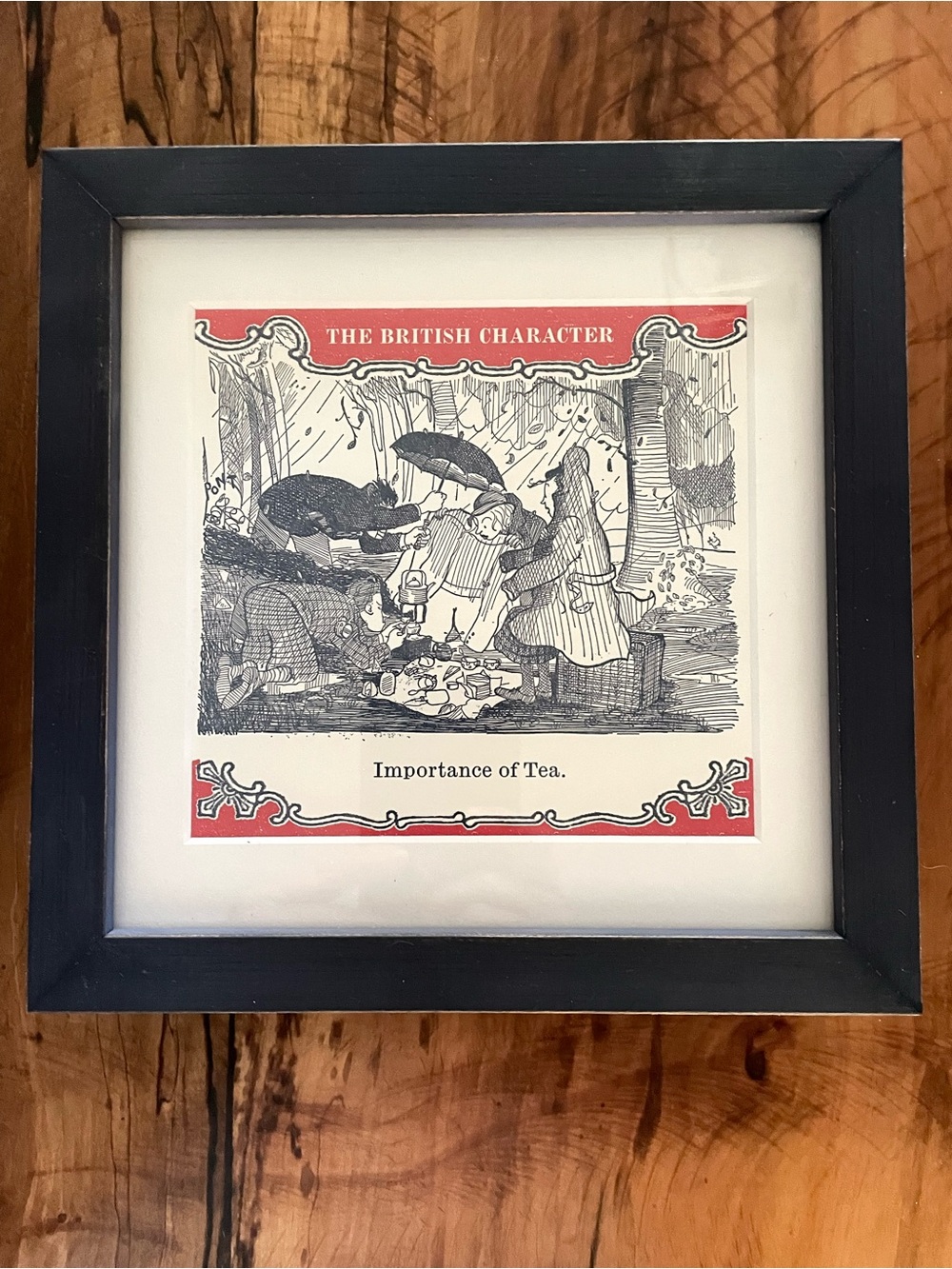 Framed 'Importance of Tea' Home Art Print - Navy Frame, Indigo Pen & Ink Print